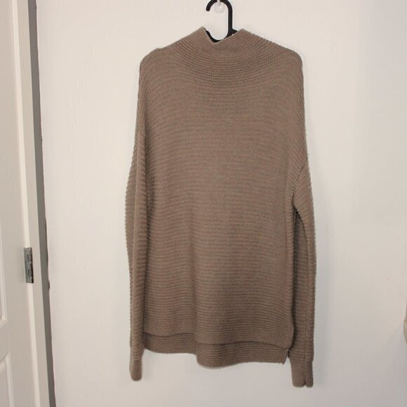 Athleta Small Tan Lodge Ribbed Mock Neck 100% Extra Fine Merino Wool Sweater - Picture 2 of 6
